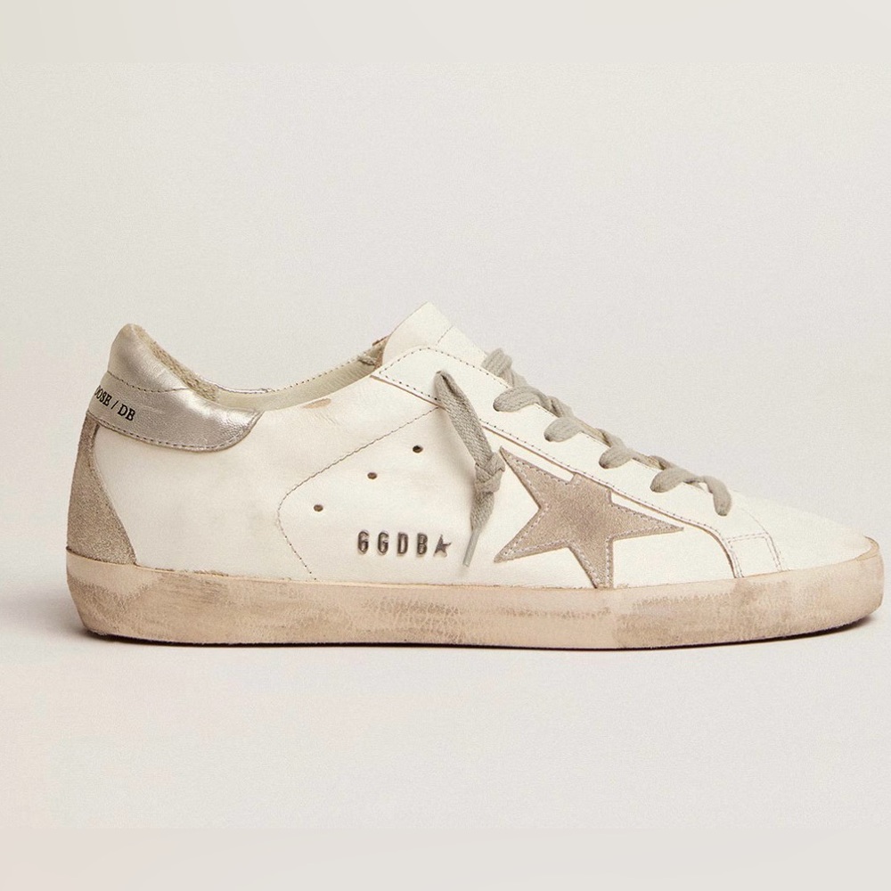 Golden Goose White and Silver Star Sneakers